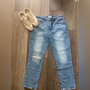 Loft Women’s Vintage-Inspired High Waist Straight Crop Distressed Blue Jeans 30